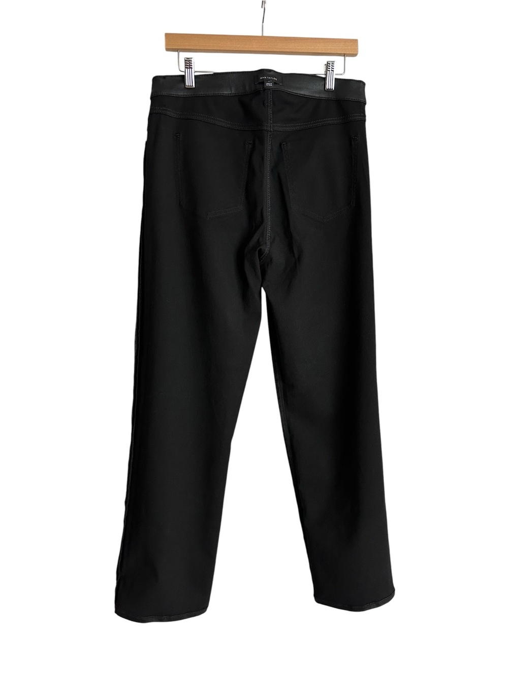 ANN TAYLOR High Rise Coated Straight Pants Black Faux Leather Vegan Leather Sz 8 - Picture 13 of 15
